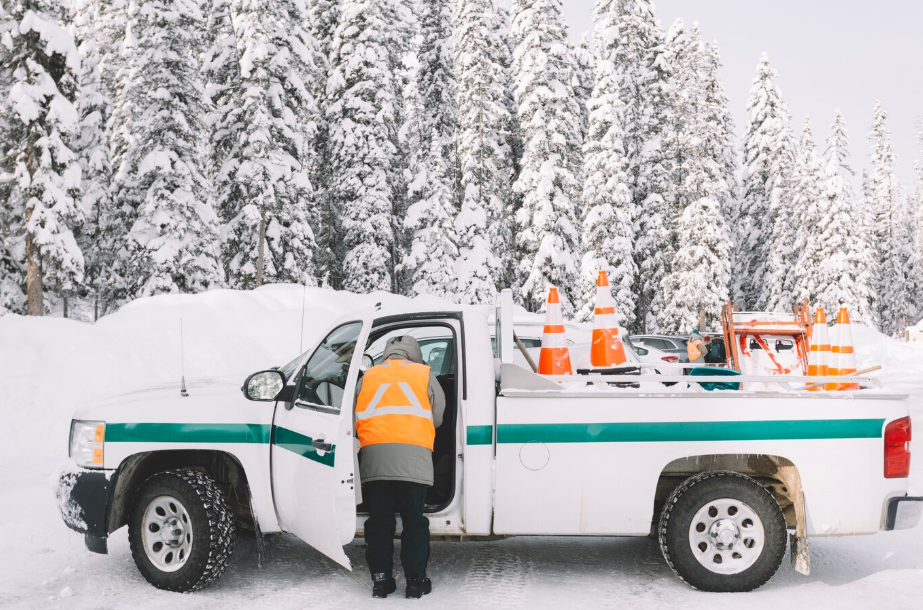 Winter truck maintenance in snowy conditions